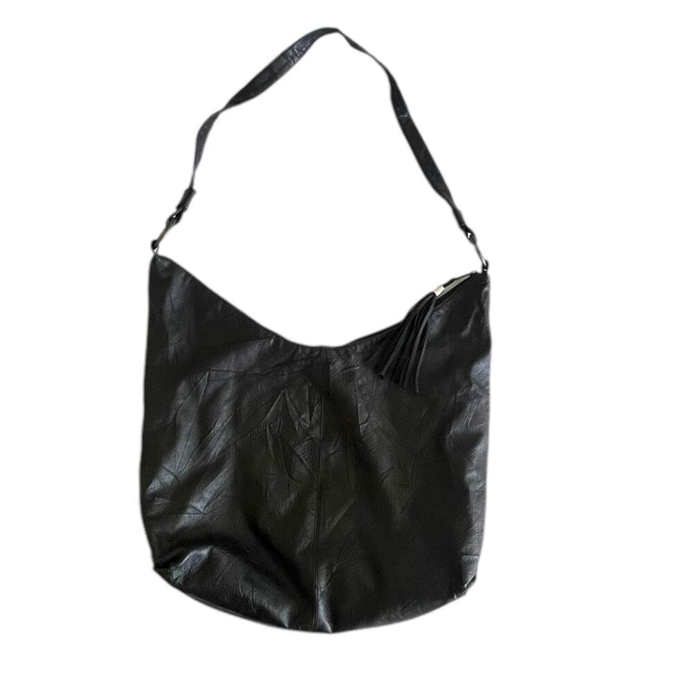 31 x 17 Vintage Womens Handbag Hobo Soft Leather Black Lg Goth Punk Minimalist